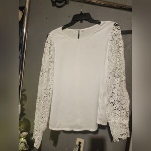 Elegant White Lace Sleeve Top